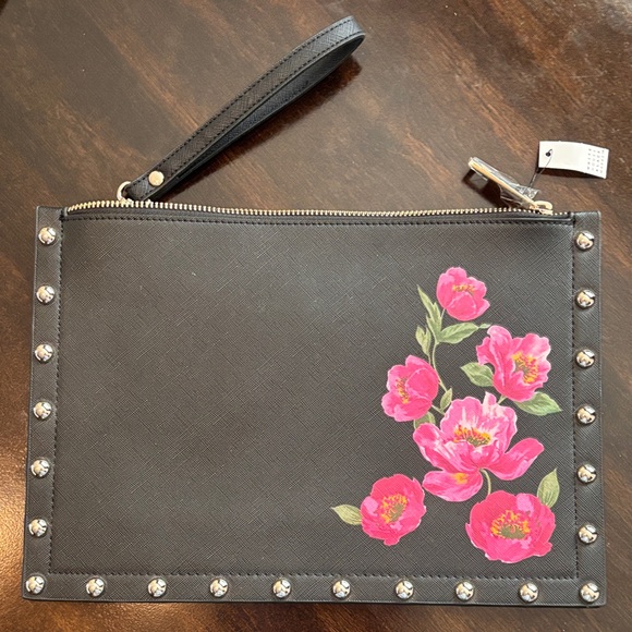 White House Black Market Black Wristlet with Pink Floral Design - Picture 4 of 7
